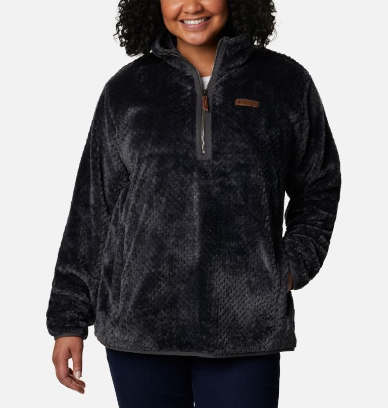 Women\'s Columbia Fireside Quarter Zip Sherpa Fleece Sweatshirts Black | Plus Size CA-P5A48